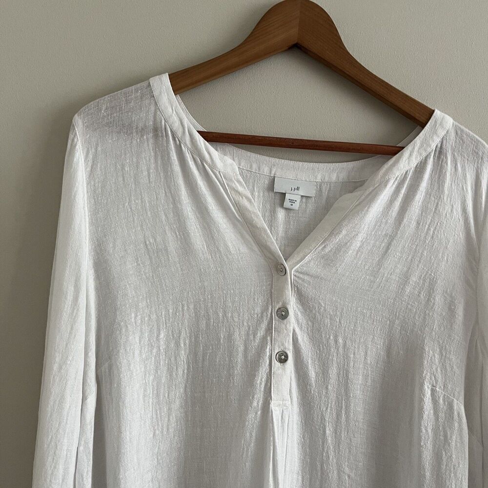 J Jill Linen Tunic Top M White Blue Striped - Picture 8 of 12